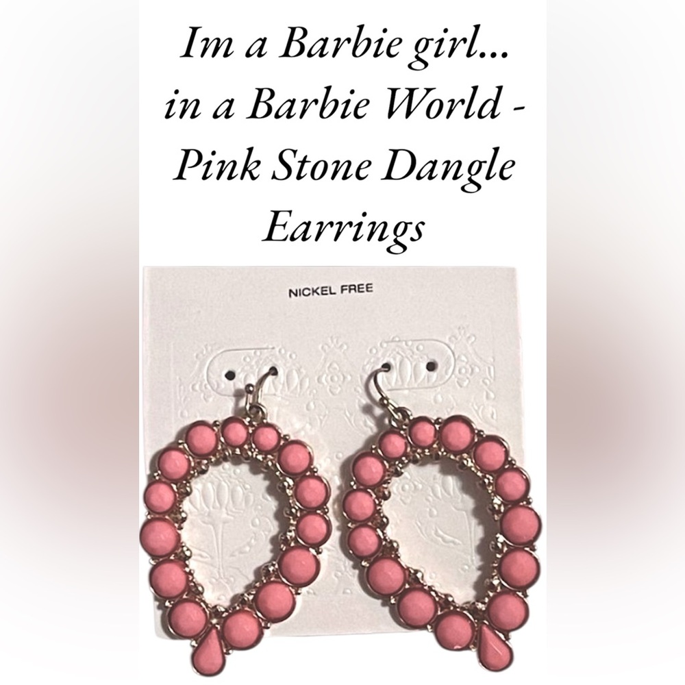 Barbie Pink Stone Dangle Earrings NEW faux Pink stone Gold Pierced dangled Gift